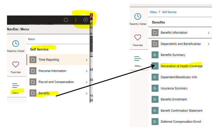 Self Service Health Declaration Navigation